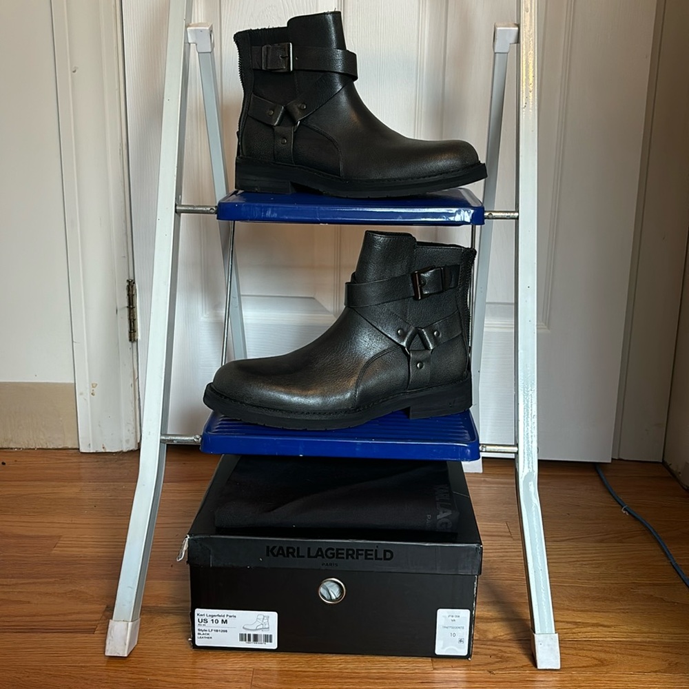 Karl Lagerfeld Biker / Moto Style Black Leather Boots Brand New